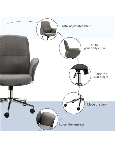 Vinsetto Rocking Chair Office Chair Mid Back Executive Adjustable with Wheels Light Grey