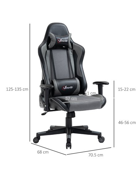 Vinsetto Racing Style Ergonomic Gaming Chair with Lumbar Support, Grey - pic 23021 | FastDaddyshop