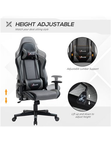 Vinsetto Racing Style Ergonomic Gaming Chair with Lumbar Support, Grey