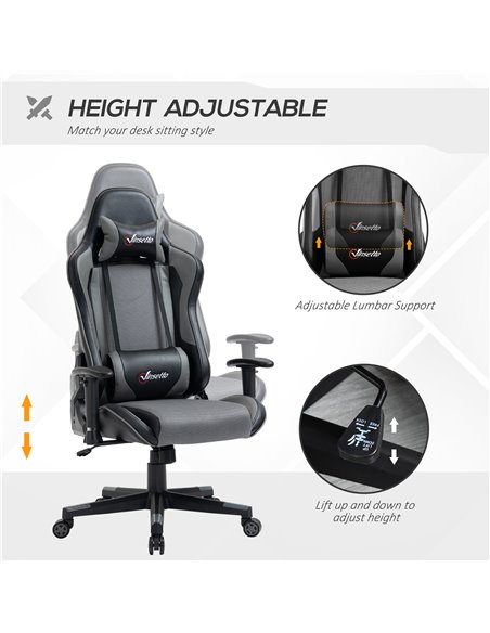 Vinsetto Racing Style Ergonomic Gaming Chair with Lumbar Support, Grey - pic 23022 | FastDaddyshop