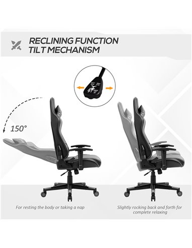 Vinsetto Racing Style Ergonomic Gaming Chair with Lumbar Support, Grey