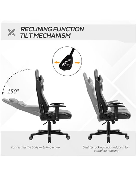Vinsetto Racing Style Ergonomic Gaming Chair with Lumbar Support, Grey - pic 23023 | FastDaddyshop