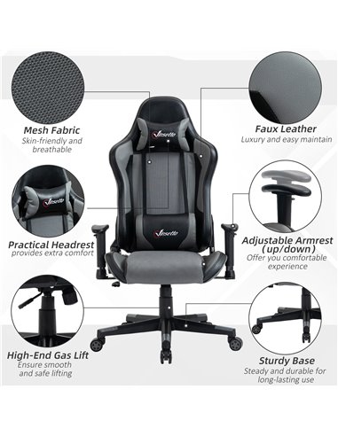 Vinsetto Racing Style Ergonomic Gaming Chair with Lumbar Support, Grey