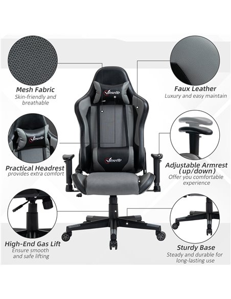 Vinsetto Racing Style Ergonomic Gaming Chair with Lumbar Support, Grey - pic 23025 | FastDaddyshop