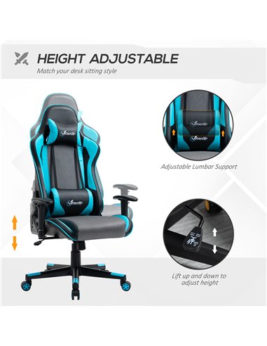 Vinsetto Racing Style Ergonomic Gaming Chair with High Back, Headrest, Sky Blue