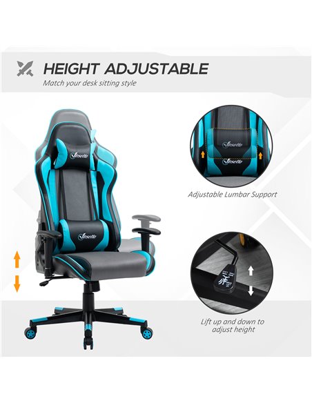 Vinsetto Racing Style Ergonomic Gaming Chair with High Back, Headrest, Sky Blue - pic 23031 | FastDaddyshop