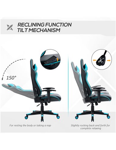 Vinsetto Racing Style Ergonomic Gaming Chair with High Back, Headrest, Sky Blue
