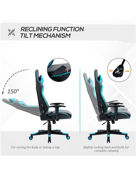 Vinsetto Racing Style Ergonomic Gaming Chair with High Back, Headrest, Sky Blue - pic 23032 | FastDaddyshop