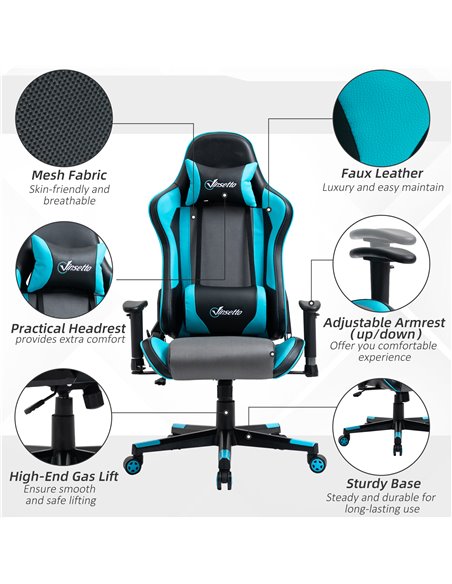 Vinsetto Racing Style Ergonomic Gaming Chair with High Back, Headrest, Sky Blue - pic 23034 | FastDaddyshop