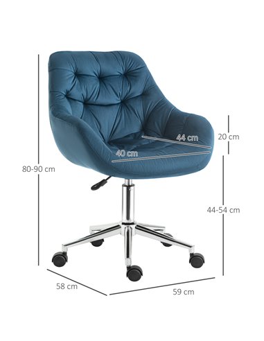 Vinsetto Ergonomic Velvet Home Office Chair with Arm and Back Support, Blue
