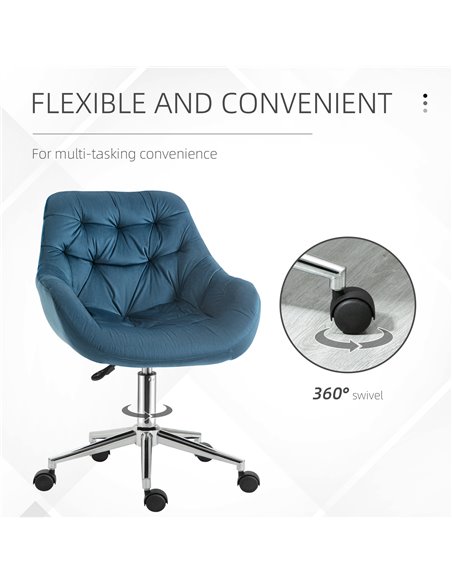 Vinsetto Home Office Chair Velvet Ergonomic Computer Chair Comfy Desk Chair with Adjustable Height, Arm and Back Support, Blue - pic 23050 | FastDaddyshop