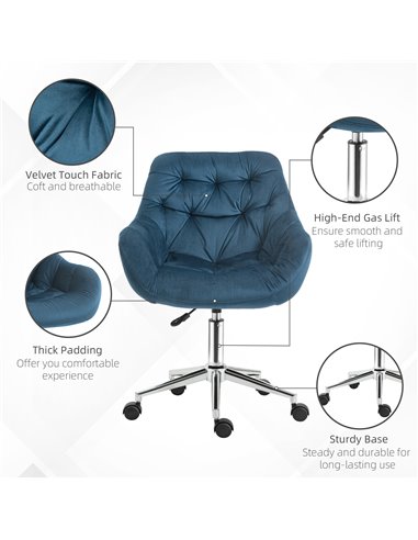 Vinsetto Home Office Chair Velvet Ergonomic Computer Chair Comfy Desk Chair with Adjustable Height, Arm and Back Support, Blue
