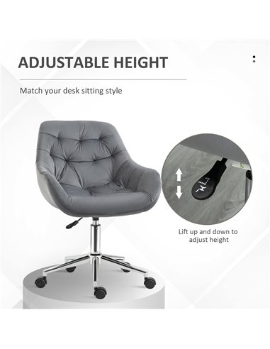 Vinsetto Ergonomic Velvet Home Office Chair with Arm and Back Support, Dark Grey