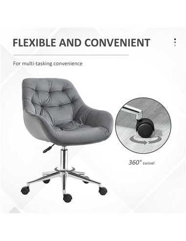 Vinsetto Ergonomic Velvet Home Office Chair with Arm and Back Support, Dark Grey