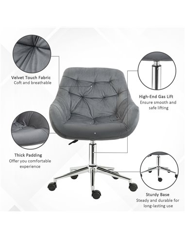 Vinsetto Ergonomic Velvet Home Office Chair with Arm and Back Support, Dark Grey