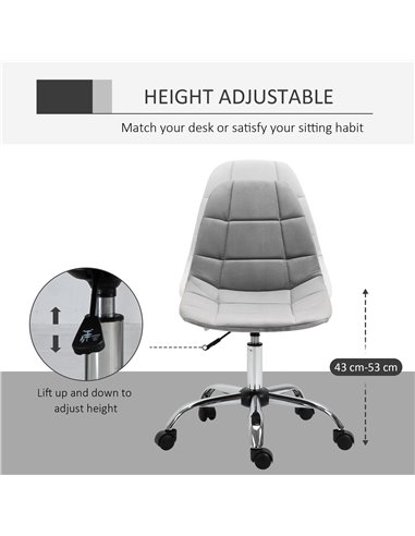 Vinsetto Velvet Executive Ergonomic Office Chair with Adjustable Height and Wheels, Grey