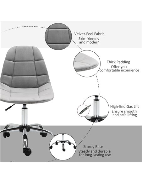Vinsetto Ergonomic Office Chair with Adjustable  Height and Wheels Velvet Executive Chair Armless for Home Study Bedroom Grey - pic 23069 | FastDaddyshop
