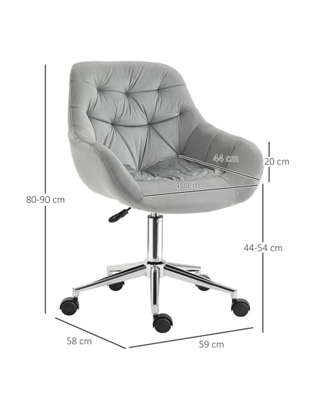 Vinsetto Ergonomic Velvet Home Office Chair with Arm and Back Support, Grey - pic 23075 | FastDaddyshop