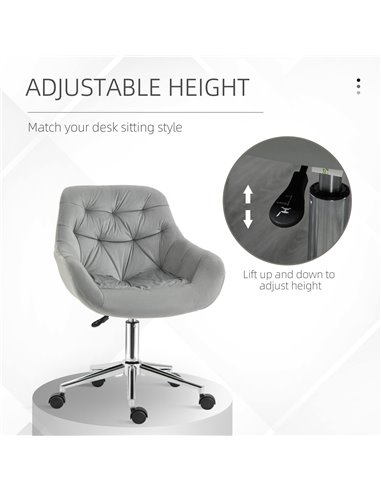 Vinsetto Home Office Chair Velvet Ergonomic Computer Chair Comfy Desk Chair with Adjustable Height, Arm and Back Support, Grey