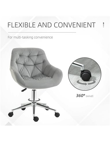 Vinsetto Home Office Chair Velvet Ergonomic Computer Chair Comfy Desk Chair with Adjustable Height, Arm and Back Support, Grey