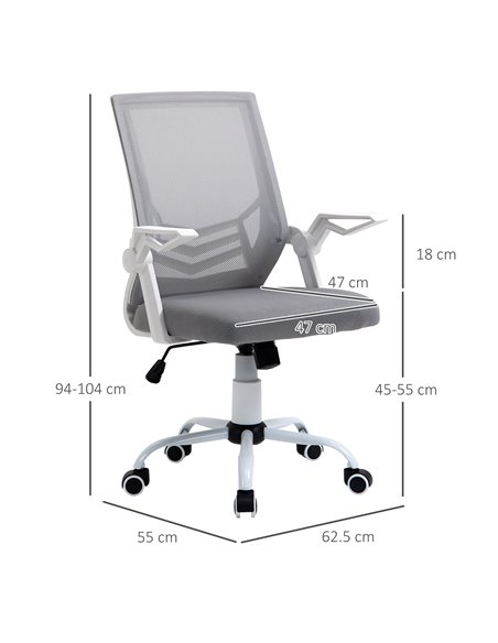 Vinsetto Mesh Office Chair with Lumbar Back Support, Flip-Up Arm, Grey - pic 23084 | FastDaddyshop
