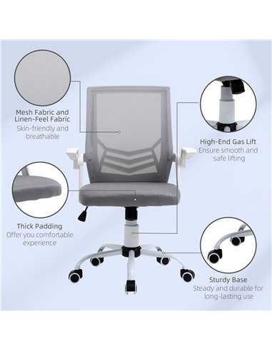 Vinsetto Mesh Office Chair with Lumbar Back Support, Flip-Up Arm, Grey