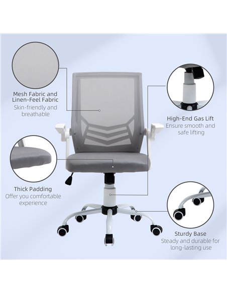 Vinsetto Mesh Office Chair with Lumbar Back Support, Flip-Up Arm, Grey - pic 23090 | FastDaddyshop