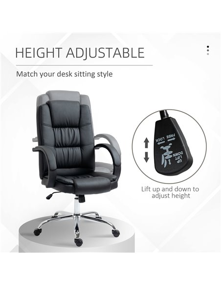 Vinsetto High Back Executive Office Chair, PU Leather Swivel Chair with Padded Armrests, Adjustable Height, Tilt Function, Black - pic 23114 | FastDaddyshop