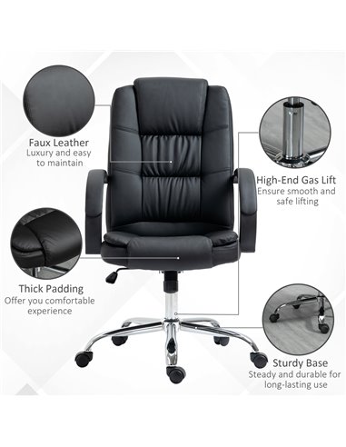Vinsetto High Back Executive Office Chair, PU Leather Swivel Chair with Padded Armrests, Adjustable Height, Tilt Function, Black