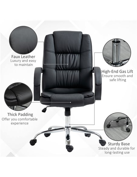 Vinsetto High Back Executive Office Chair, PU Leather Swivel Chair with Padded Armrests, Adjustable Height, Tilt Function, Black - pic 23115 | FastDaddyshop