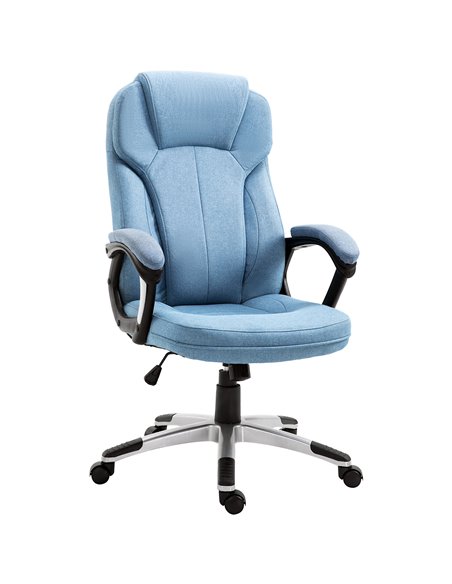 Vinsetto Linen Fabric Home Office Chair with Padded Armrests and Tilt Function, Blue - pic 23118 | FastDaddyshop