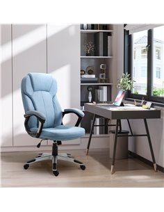 Vinsetto Linen Fabric Home Office Chair with Padded Armrests and Tilt Function, Blue 2