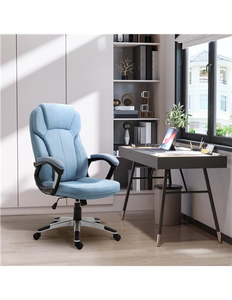 Vinsetto Linen Fabric Home Office Chair with Padded Armrests and Tilt Function, Blue - pic 23119 | FastDaddyshop