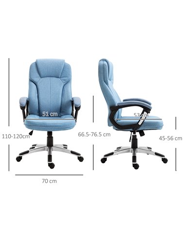 Vinsetto Linen Fabric Home Office Chair with Padded Armrests and Tilt Function, Blue