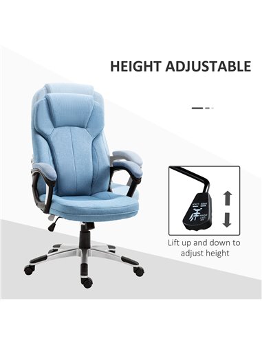 Vinsetto Linen Fabric Home Office Chair with Padded Armrests and Tilt Function, Blue