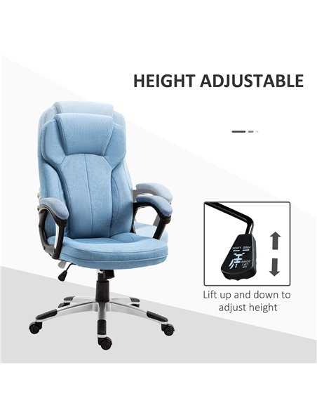 Vinsetto Linen Fabric Home Office Chair with Padded Armrests and Tilt Function, Blue - pic 23121 | FastDaddyshop