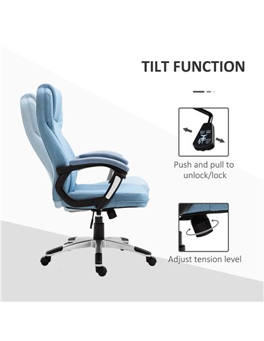 Vinsetto Linen Fabric Home Office Chair with Padded Armrests and Tilt Function, Blue