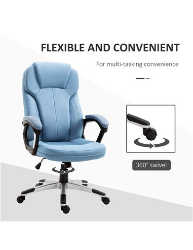 Vinsetto Linen Fabric Home Office Chair, Height Adjustable Computer Chair with Padded Armrests and Tilt Function, Blue