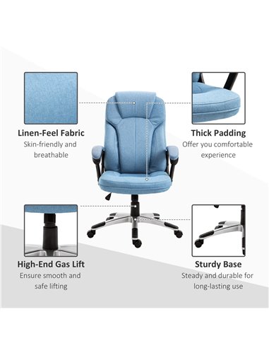 Vinsetto Linen Fabric Home Office Chair, Height Adjustable Computer Chair with Padded Armrests and Tilt Function, Blue