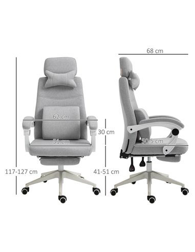 Vinsetto Ergonomic Home Office Chair with 2 Pillows, Armrest, Grey