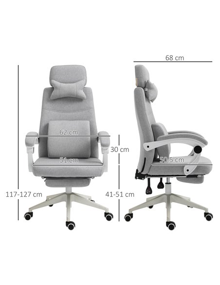 Vinsetto Ergonomic Home Office Chair with 2 Pillows, Armrest, Grey - pic 23129 | FastDaddyshop