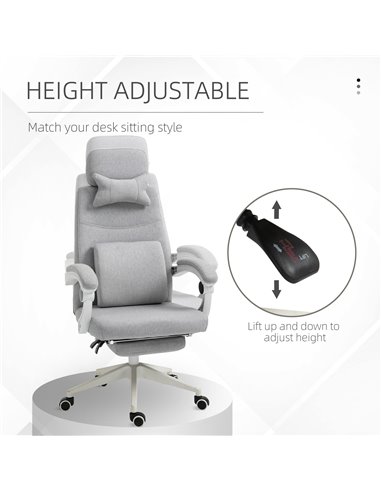 Vinsetto Home Office Chair w/ Manual Footrest Recliner Padded Modern Adjustable Swivel Seat w/ 2 Pillows Armrest Ergonomic Grey
