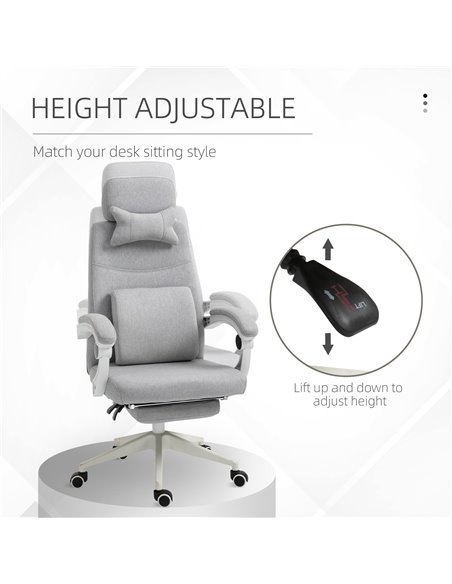 Vinsetto Home Office Chair w/ Manual Footrest Recliner Padded Modern Adjustable Swivel Seat w/ 2 Pillows Armrest Ergonomic Grey - pic 23131 | FastDaddyshop