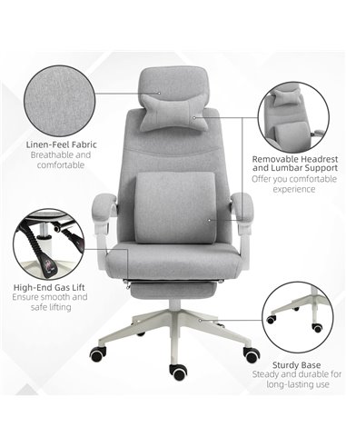 Vinsetto Home Office Chair w/ Manual Footrest Recliner Padded Modern Adjustable Swivel Seat w/ 2 Pillows Armrest Ergonomic Grey