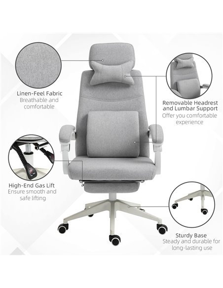 Vinsetto Home Office Chair w/ Manual Footrest Recliner Padded Modern Adjustable Swivel Seat w/ 2 Pillows Armrest Ergonomic Grey - pic 23132 | FastDaddyshop