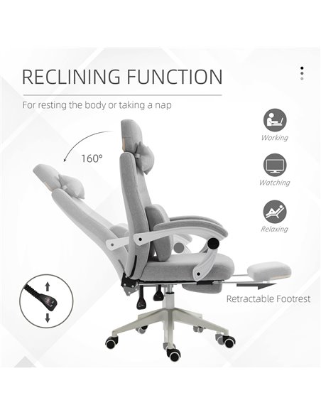 Vinsetto Home Office Chair w/ Manual Footrest Recliner Padded Modern Adjustable Swivel Seat w/ 2 Pillows Armrest Ergonomic Grey - pic 23133 | FastDaddyshop