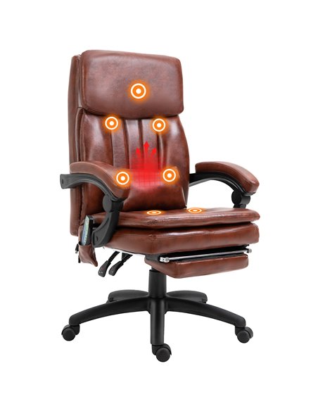 Vinsetto High Back Office Chair with Footrest, 7 Massage Points, PU Leather, Brown - pic 23136 | FastDaddyshop