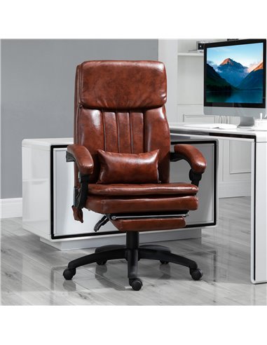 Vinsetto High Back Office Chair with Footrest, 7 Massage Points, PU Leather, Brown