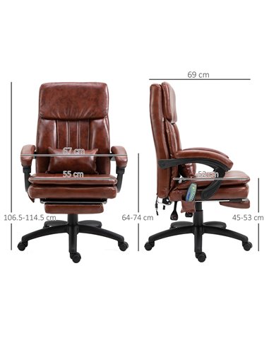 Vinsetto High Back Office Chair with Footrest, 7 Massage Points, PU Leather, Brown