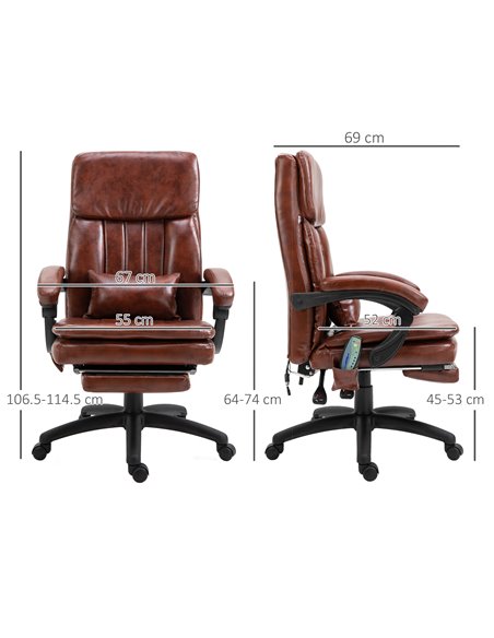 Vinsetto High Back Office Chair with Footrest, 7 Massage Points, PU Leather, Brown - pic 23138 | FastDaddyshop